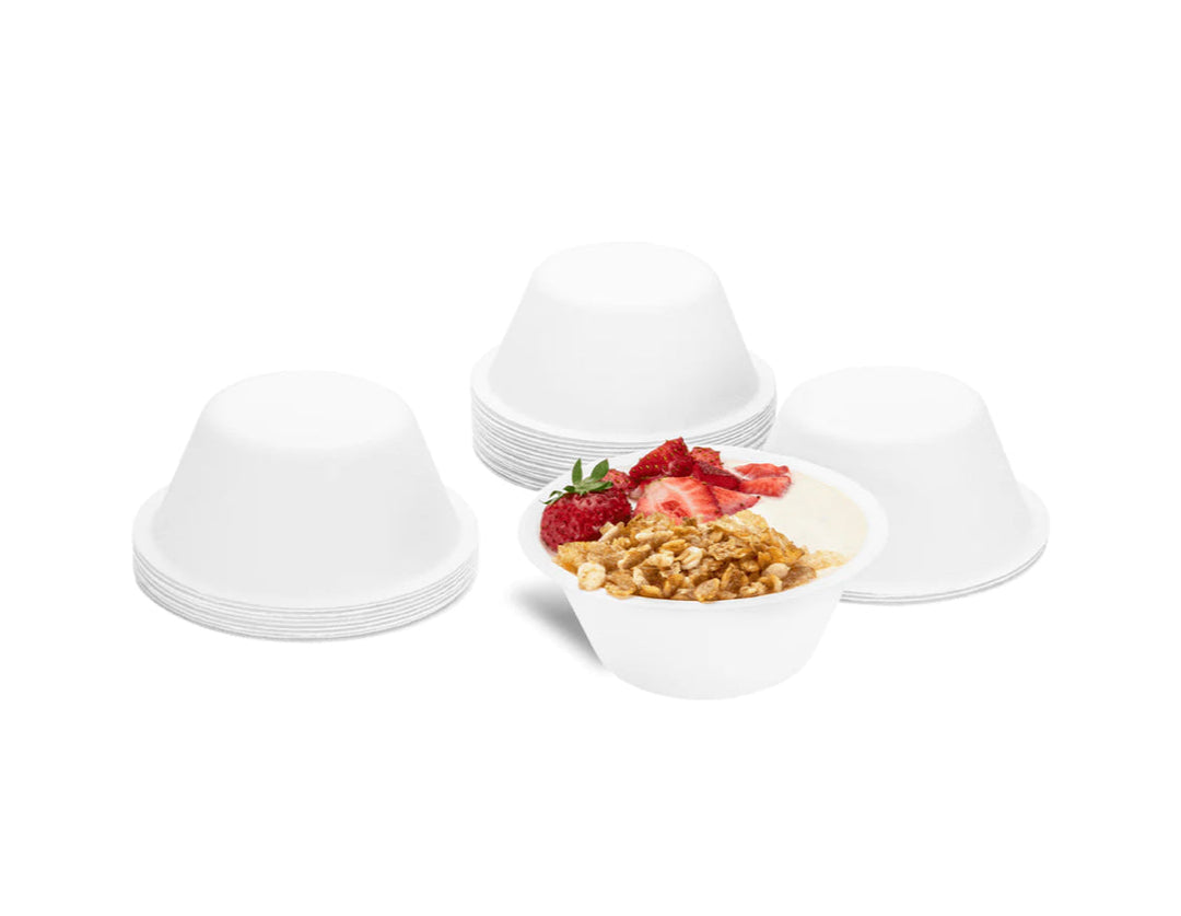 8oz PFAS Free Eco-Friendly Bagasse Rice / Salad Bowl, White - 1,000 pcs