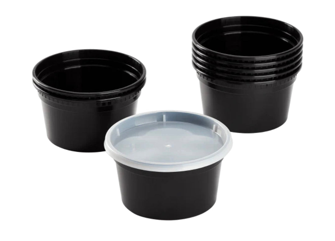 12oz PP Black Plastic Injection Molded Deli Containers & Clear Lids (117mm) - 240 sets