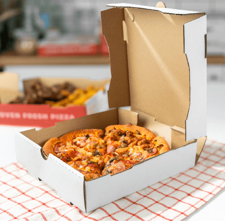 Corrugated Pizza Box, 8''x8''x2'', White - 50 pcs