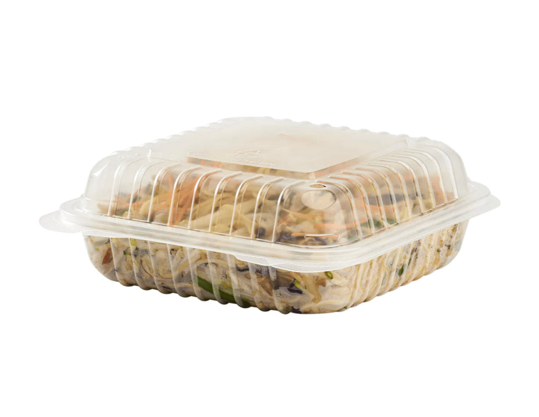 Hinged Container, 8'' x 8" PP Plastic, Clear - 250 pcs