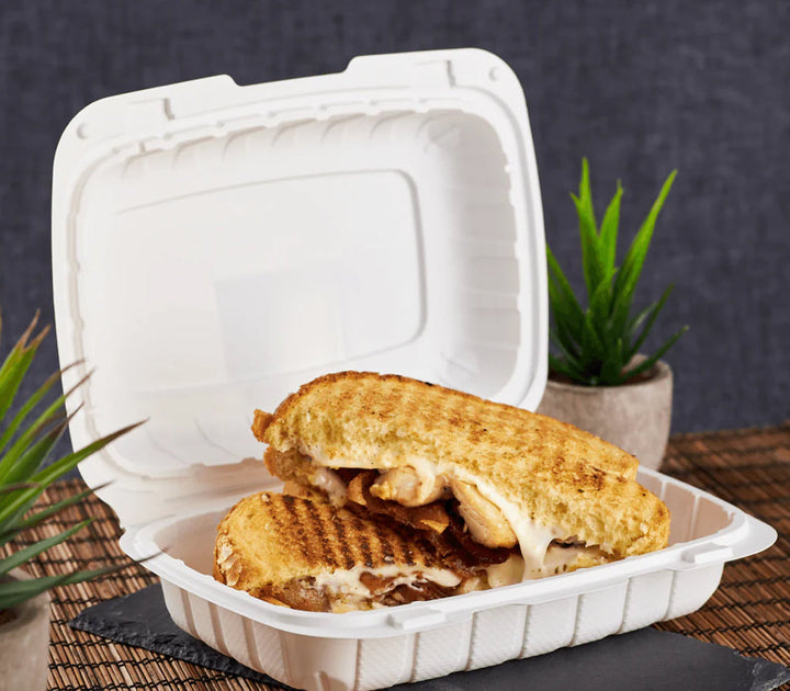 9" x 6" Mineral Filled PP Hinged Container, 1 compartment, White - 250 pcs