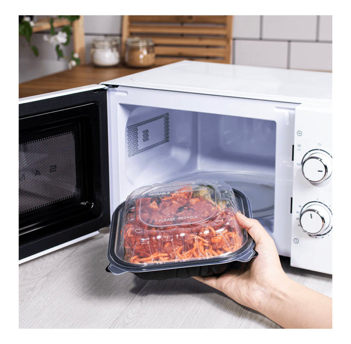 Hinged Container 8"x 8" Premium PP, Blk w/Clear Top - 150 pcs