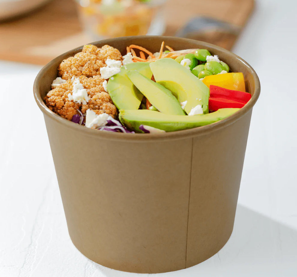 32 oz Double Poly Paper Hot/Cold Food Container, Kraft, (142mm) - 600 Pcs