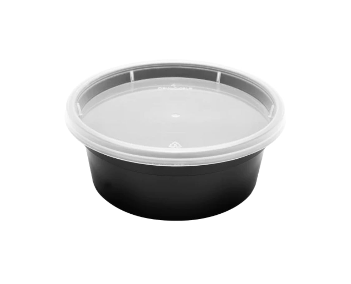 8oz PP Black Plastic Injection Molded Deli Containers & Clear Lids (11 ...