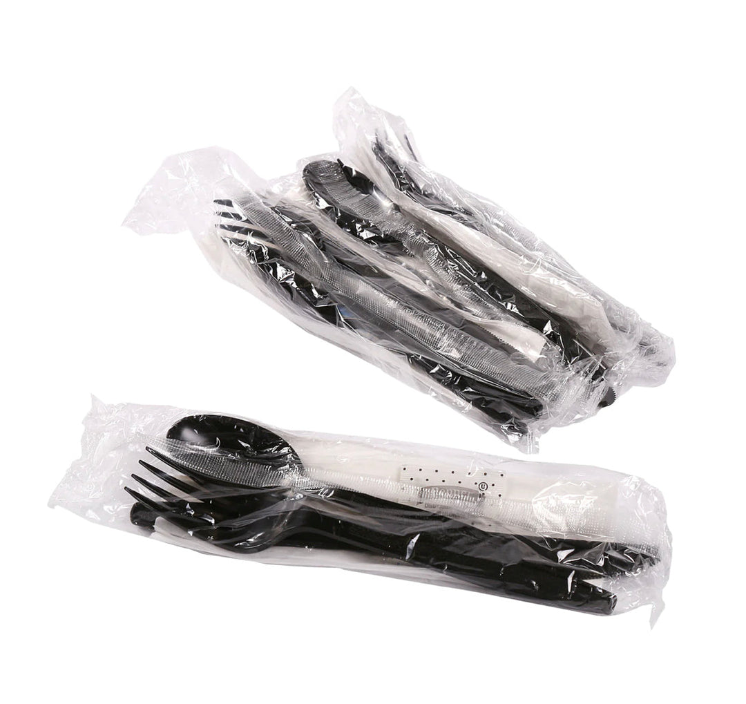 Cutlery Kit, PS, 6 Piece Black Heavy Weight (F,K,SS,Nap,S&P), 250 Kits