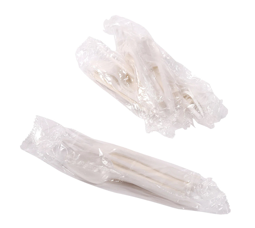 Cutlery Kit, PP, 4 Piece White Medium Weight (Fork,Teaspoon,Nap,MS), 500 Kits