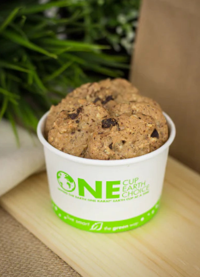 8oz Eco-Friendly Paper Food Cups (90.8mm), White/Eco Print - 1,000 pcs