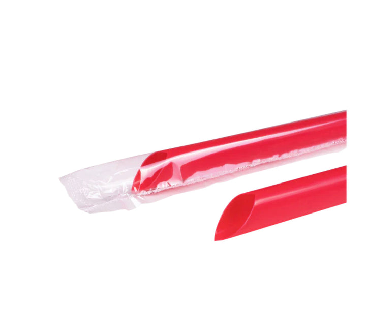 9" Diagonal Cut Colossal Straws (10mm) Poly Wrapped, Red - 1,600 pcs