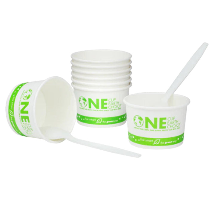 4oz Eco-Friendly Paper Food Cups (75.3mm), White/Eco Print - 1,000 pcs