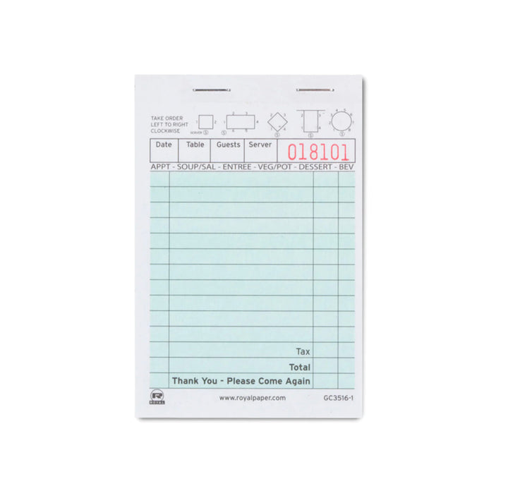 Guest Check, 14 Lines, Green, Lightweight, 1 Part Booked, 100/100