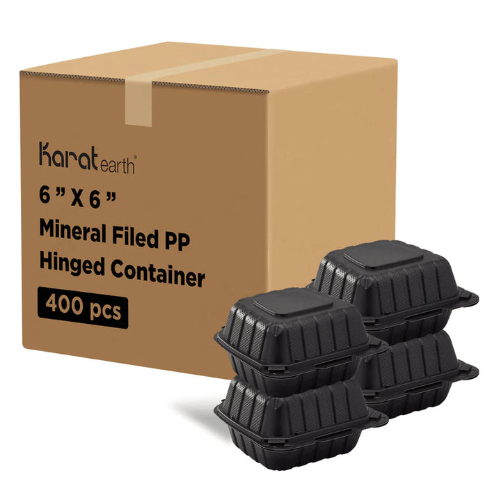 6" x 6" Mineral Filled PP Hinged Container, 1 compartment, Black - 400 pcs