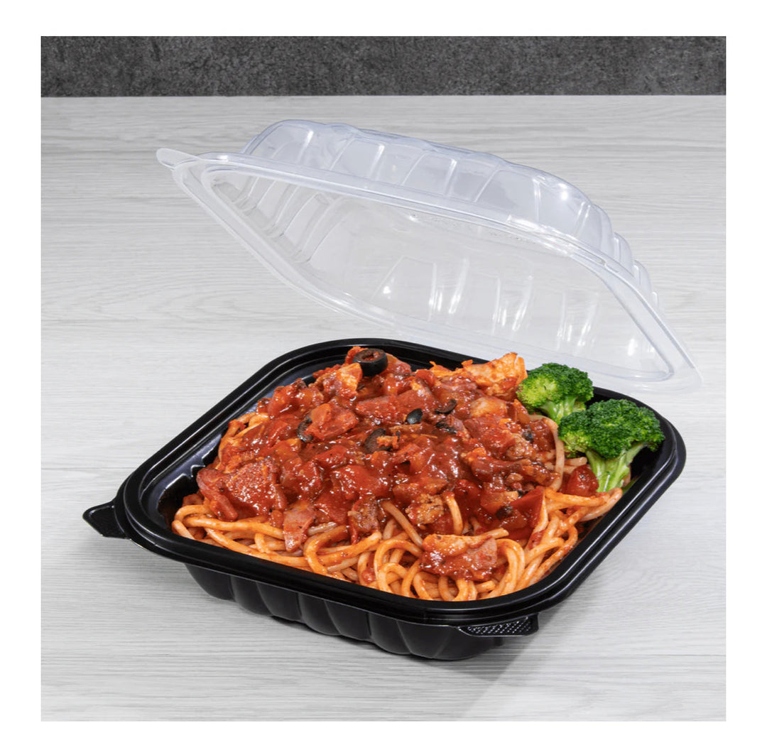 Hinged Container 8"x 8" Premium PP, Blk w/Clear Top - 150 pcs