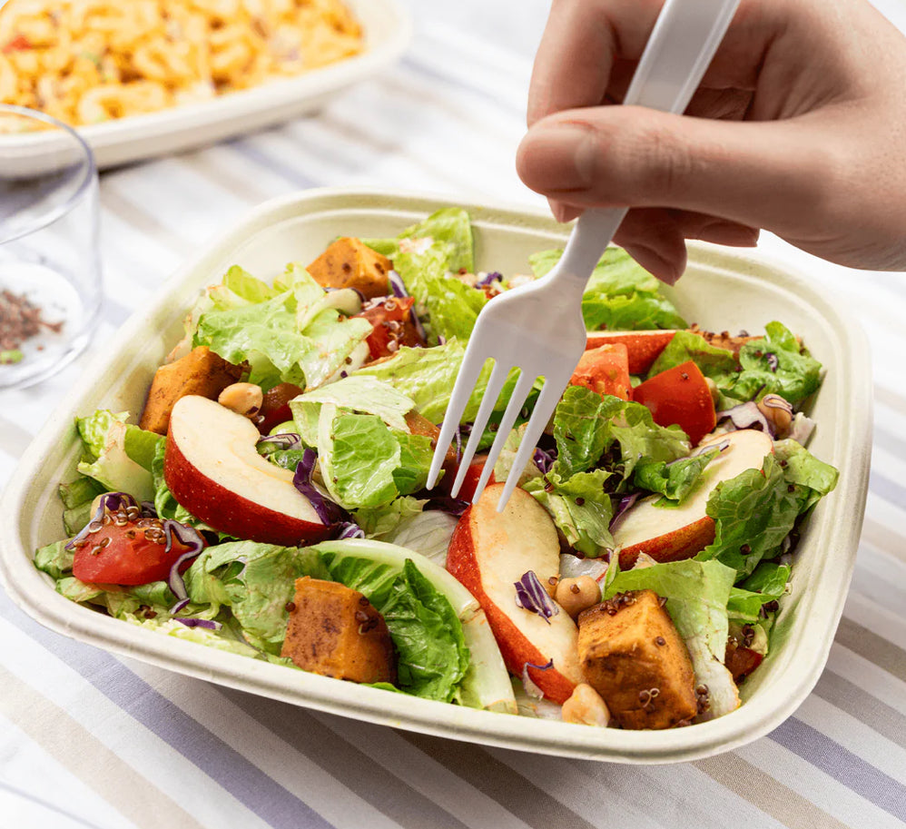 32oz PFAS Free Eco-Friendly Bagasse Square Bowl, Natural - 300 pcs