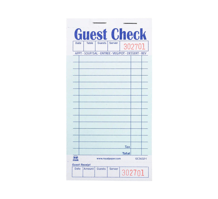 Guest Check, 15 Lines, Green, Heavyweight, 1 Part Booked, 50/50