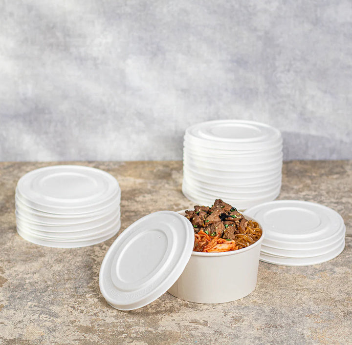 24-32oz Compostable Paper Food Container Paper Lids (142mm) - 600 pcs