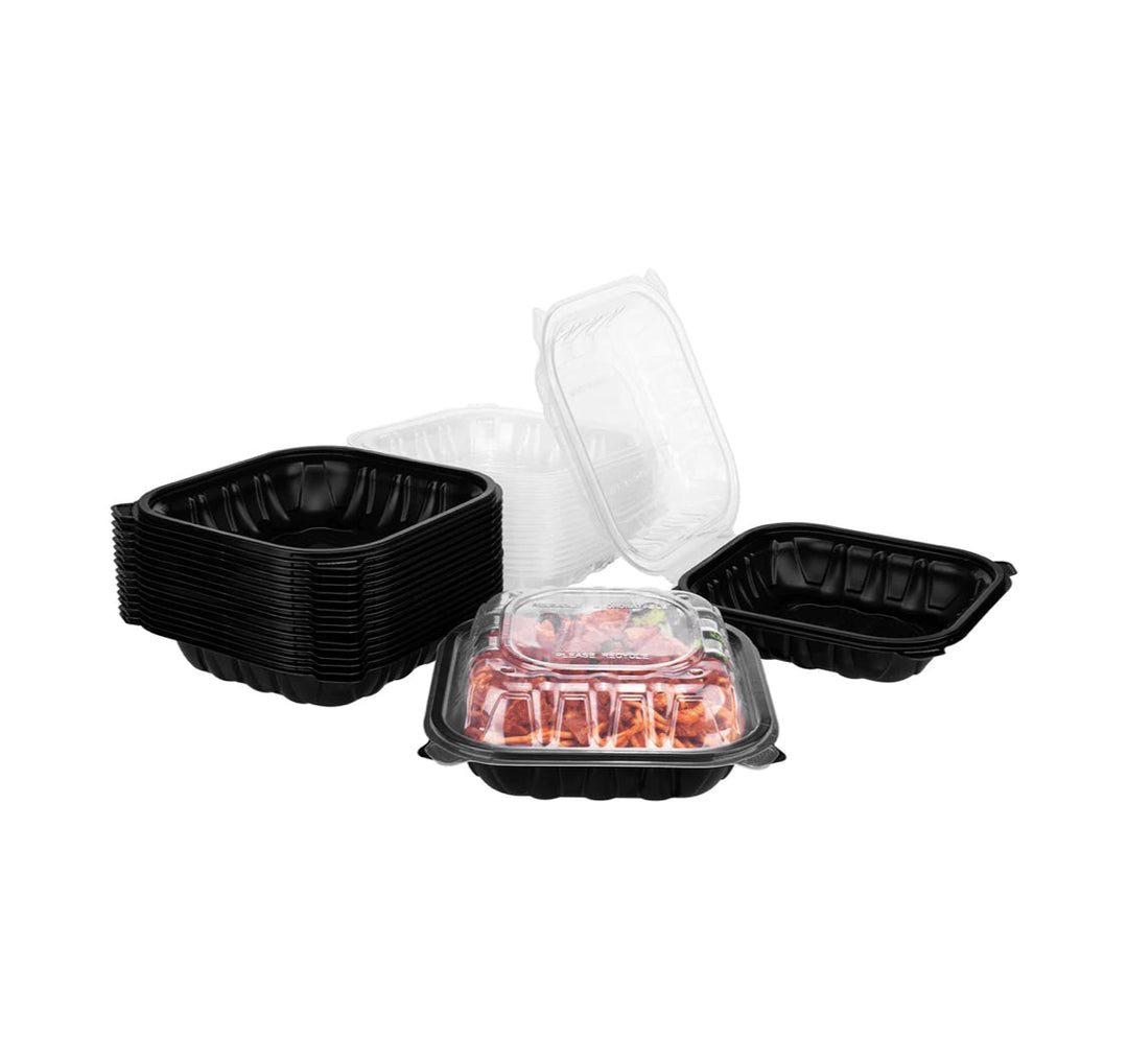 Hinged Container 8"x 8" Premium PP, Blk w/Clear Top - 150 pcs