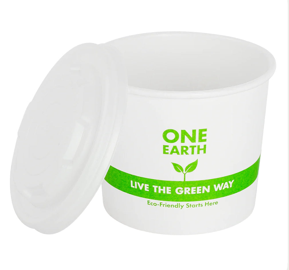 10oz Eco-Friendly Paper Food Cups (90.8mm), White/Eco Print - 1,000 pcs