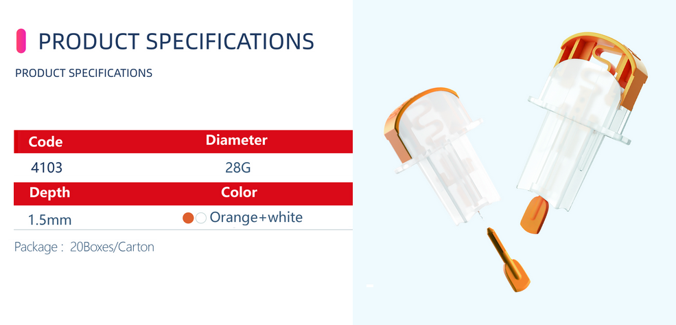 Lancet, Wing Lance, Lightweight, 1.5mm, 28G, Orange/White, 100/Box, 2000/Case